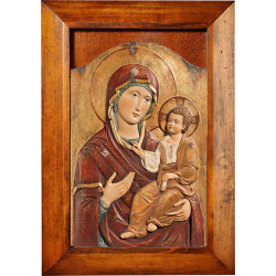 Icono bizantino de la Virgen con el Niño Jesús con marco